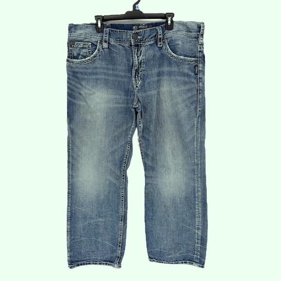 Silver Jeans Gordie 40x30 (Act 40x29) Straight Leg Blue Jean Denim Distressed - Picture 1 of 9